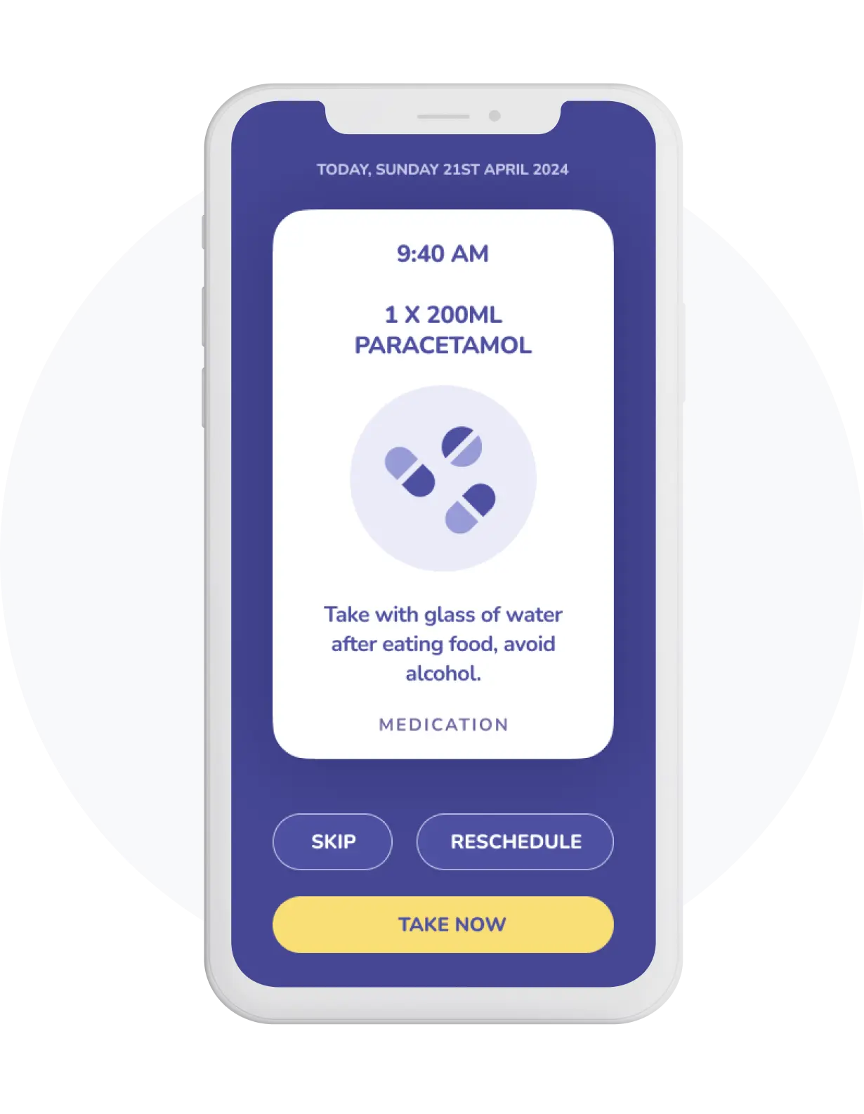 Elli Cares mobile app showing a medication reminder